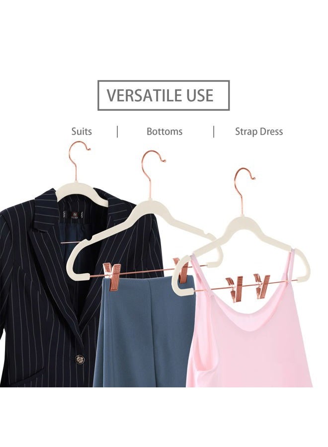 MIZGI Premium Velvet Pants Hangers with Clips Slim Skirt Hangers- Non Slip Felt Outfit Dress Hangers,Space Saving Shirt Clothes Hangers,Copper/Rose Gold Hooks,Ivory,(Pack of 20) ,MZPT, One Size - Image 4
