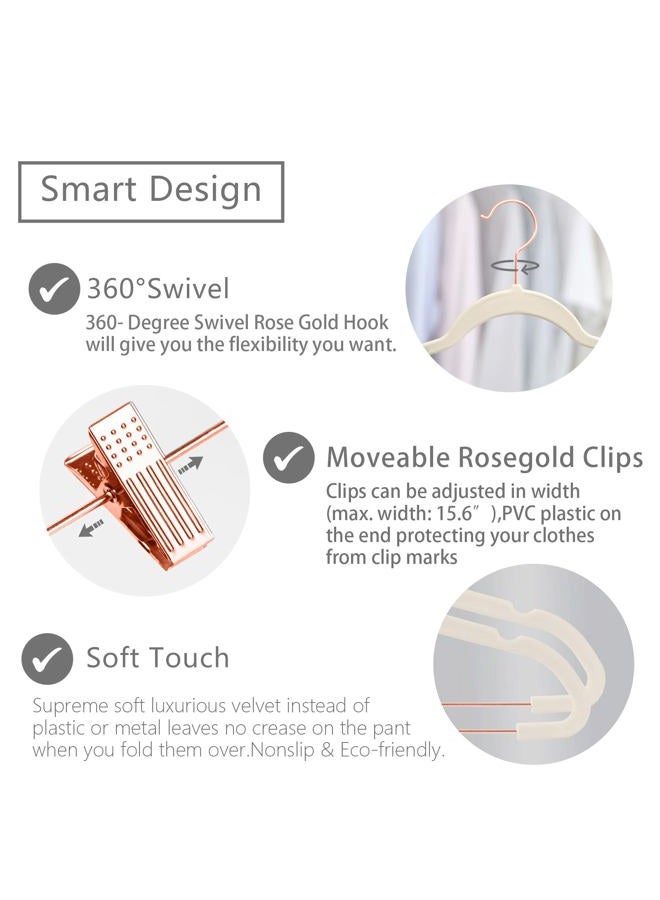 MIZGI Premium Velvet Pants Hangers with Clips Slim Skirt Hangers- Non Slip Felt Outfit Dress Hangers,Space Saving Shirt Clothes Hangers,Copper/Rose Gold Hooks,Ivory,(Pack of 20) ,MZPT, One Size - Image 3