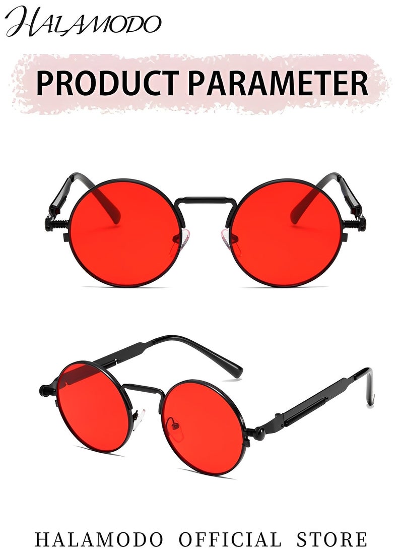 هالامودو نظارات شمسية صغيرة مستديرة بتصميم ريترو، نظارات شمسية دائرية عصرية بإطار معدني، حماية من الأشعة فوق البنفسجية 400، ظلال مستوحاة من دائرة البانك للرجال والنساء - Image 4