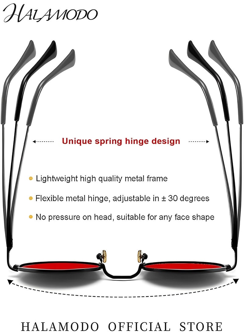 هالامودو نظارات شمسية صغيرة مستديرة بتصميم ريترو، نظارات شمسية دائرية عصرية بإطار معدني، حماية من الأشعة فوق البنفسجية 400، ظلال مستوحاة من دائرة البانك للرجال والنساء - Image 3