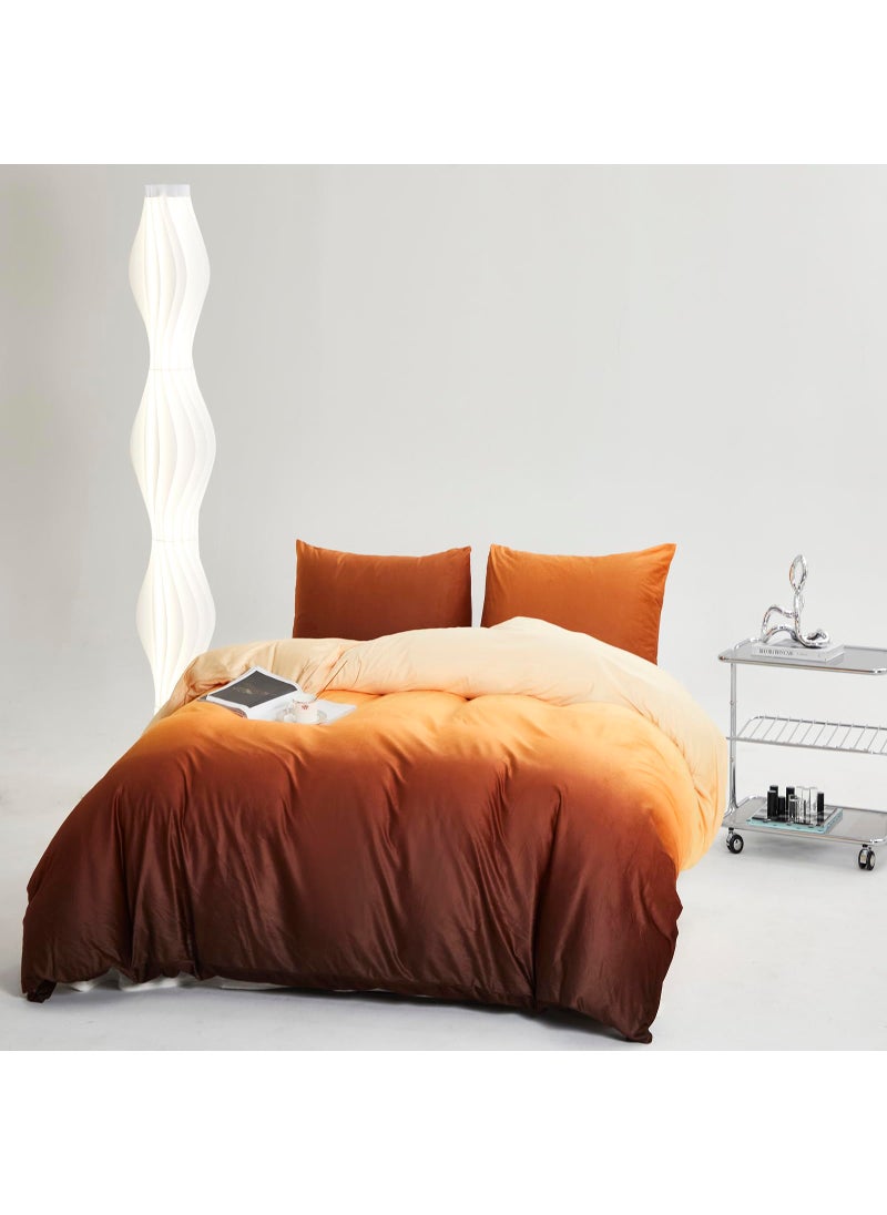 Luxlovery Luxlovery Sunset Color Velvet Comforter Full Women Girls Orange Gradient Flannel Bedding Set Brown Yellow Modern Blanket Quilts Winter Warm Sherpa Micromink Bed Set for Adults Teens  - Image 3