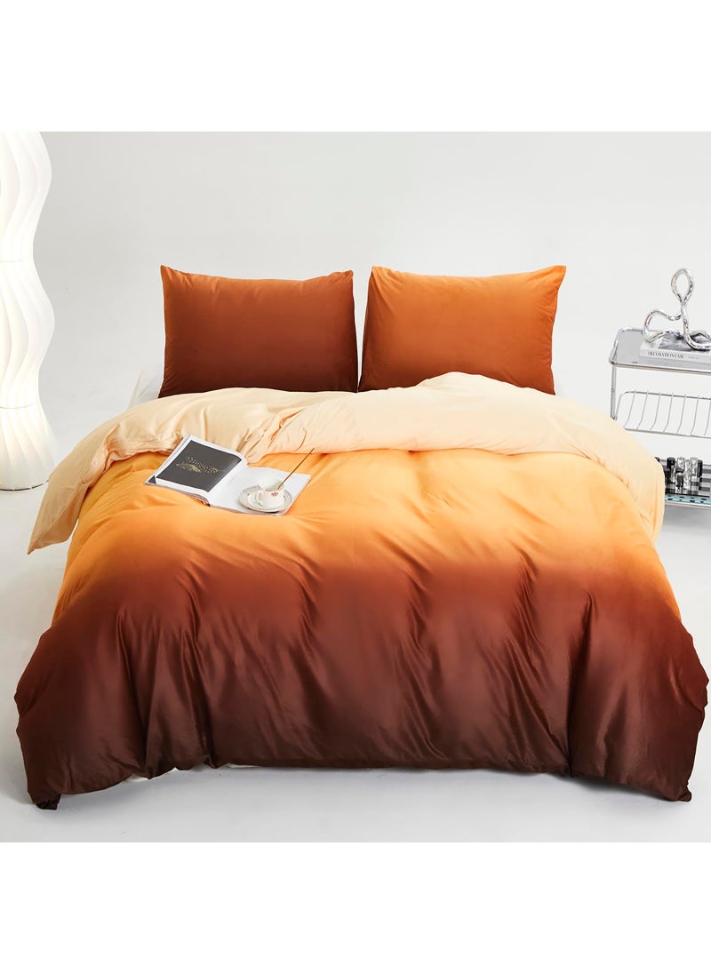 Luxlovery Luxlovery Sunset Color Velvet Comforter Full Women Girls Orange Gradient Flannel Bedding Set Brown Yellow Modern Blanket Quilts Winter Warm Sherpa Micromink Bed Set for Adults Teens  - Image 1