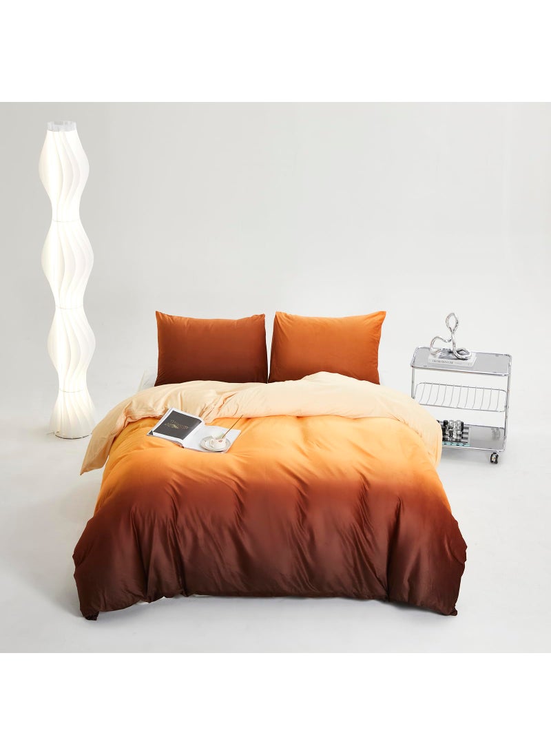 Luxlovery Luxlovery Sunset Color Velvet Comforter Full Women Girls Orange Gradient Flannel Bedding Set Brown Yellow Modern Blanket Quilts Winter Warm Sherpa Micromink Bed Set for Adults Teens  - Image 2