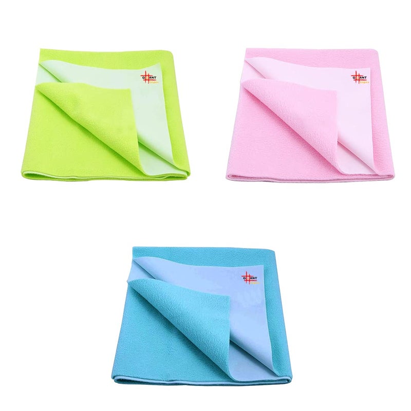 GIANT IMPEX Waterproof Antibacterial Quick Dry Ultra Absorbent Baby Dry Sheet/Bed Wetting Protector/Crib Sheet/Play Mat-Large (Pista Green, Salmon Rose & Peacock Blue) Pack of 3 - Image 1