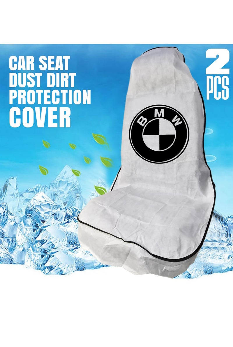 BMW Universal Car Seat Dust Protection Cover 2PCS Non Woven Seat Cover Dirt Resistant Waterproof Interior Seat Protector Cover for Sedan SUV Hatchback Pickup Truck Workshop Garage Service Use BMW Style White - Image 4