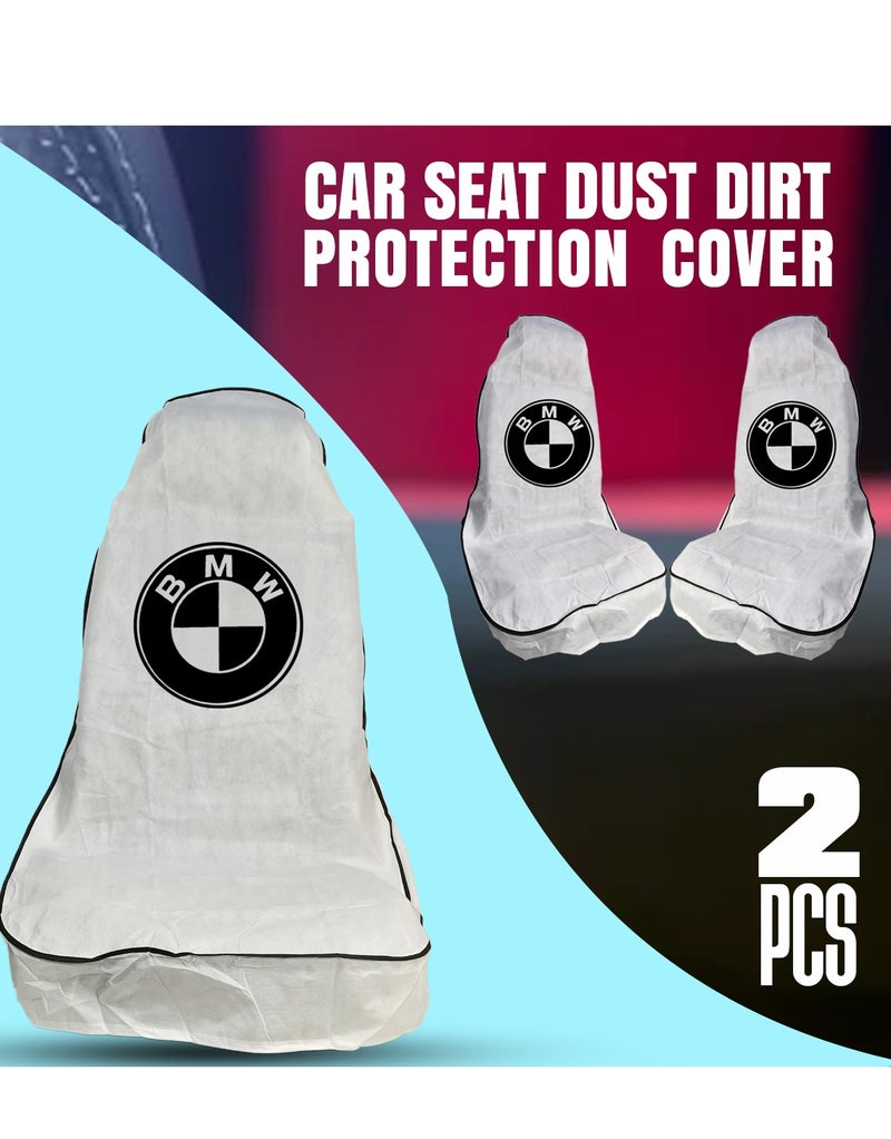 BMW Universal Car Seat Dust Protection Cover 2PCS Non Woven Seat Cover Dirt Resistant Waterproof Interior Seat Protector Cover for Sedan SUV Hatchback Pickup Truck Workshop Garage Service Use BMW Style White - Image 5