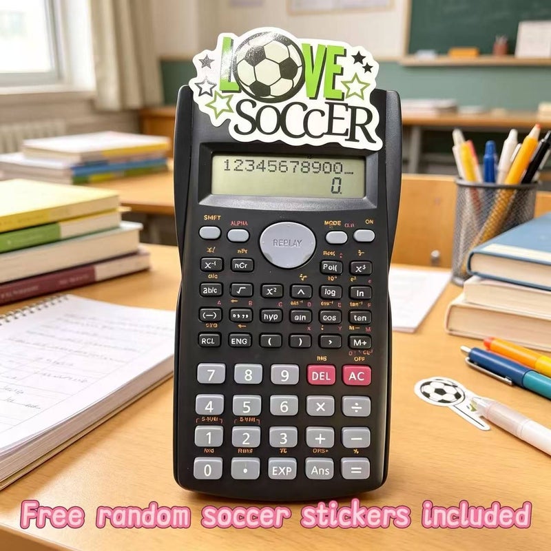 Black Scientific Calculator with Large Clear Display and Random Soccer Stickers for Middle High School Exams and University Studies - Image 5