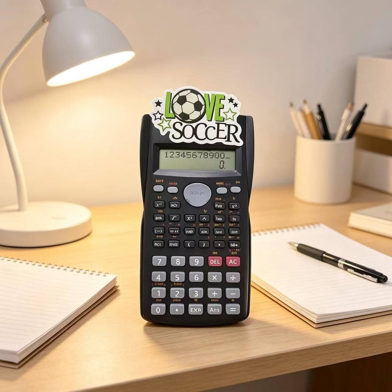 Black Scientific Calculator with Large Clear Display and Random Soccer Stickers for Middle High School Exams and University Studies - Image 4