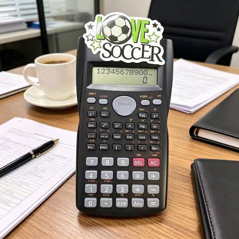 Black Scientific Calculator with Large Clear Display and Random Soccer Stickers for Middle High School Exams and University Studies - Image 3
