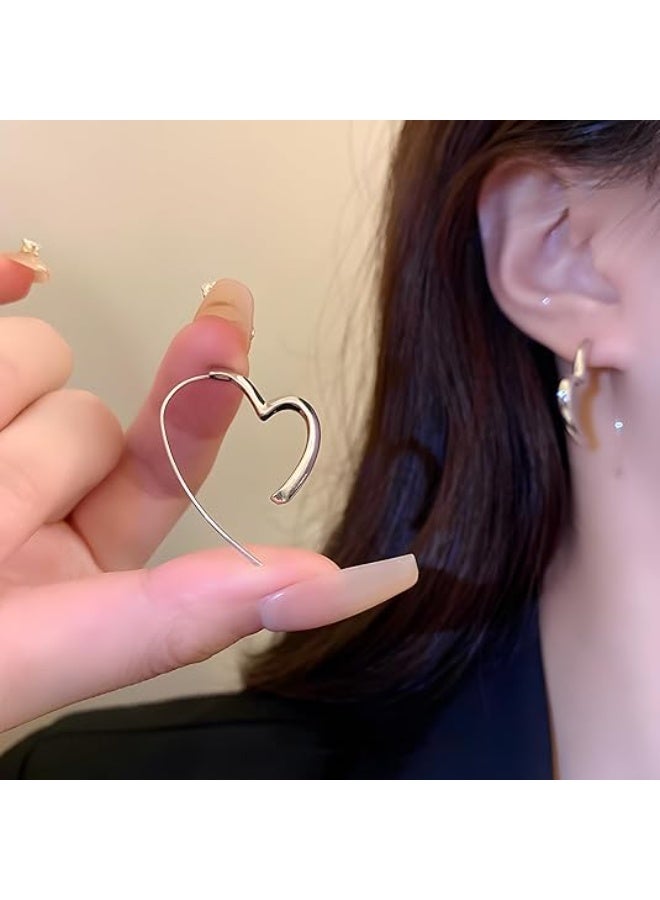 Plated Large Heart Hoop Earrings for Women Silver Hollow Heart Hoops Earrings Exaggerated Outline Hear t Earrings - Image 3