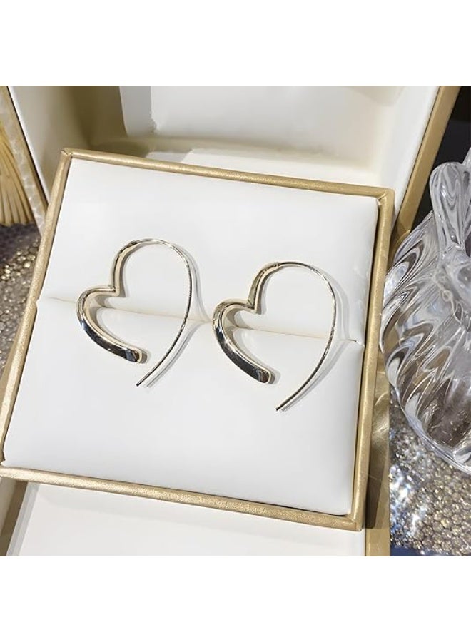 Plated Large Heart Hoop Earrings for Women Silver Hollow Heart Hoops Earrings Exaggerated Outline Hear t Earrings - Image 2