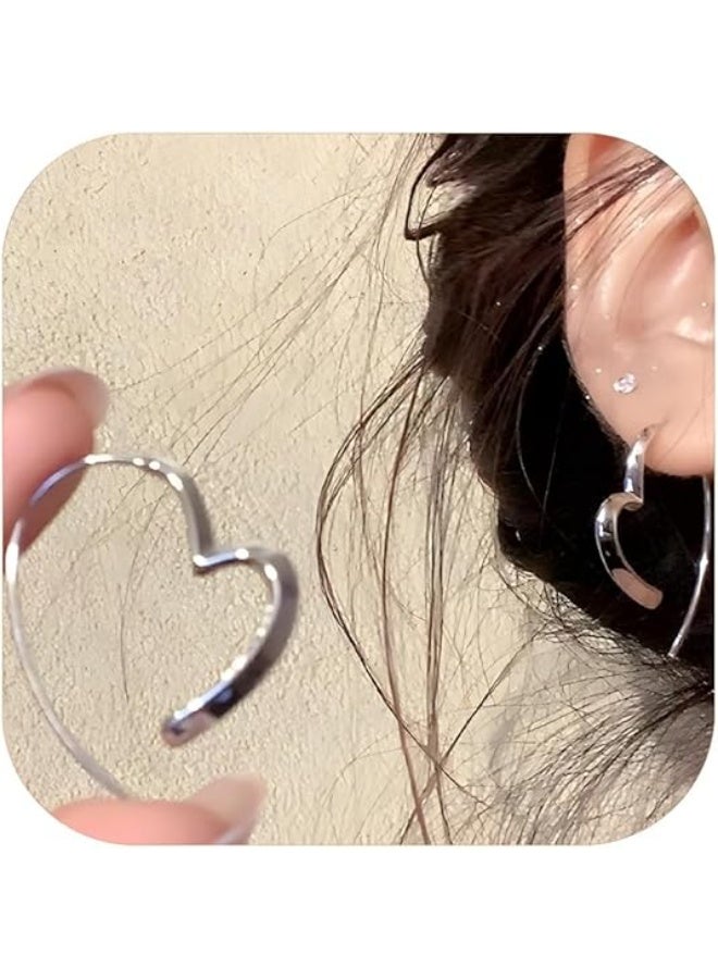 Plated Large Heart Hoop Earrings for Women Silver Hollow Heart Hoops Earrings Exaggerated Outline Hear t Earrings - Image 1