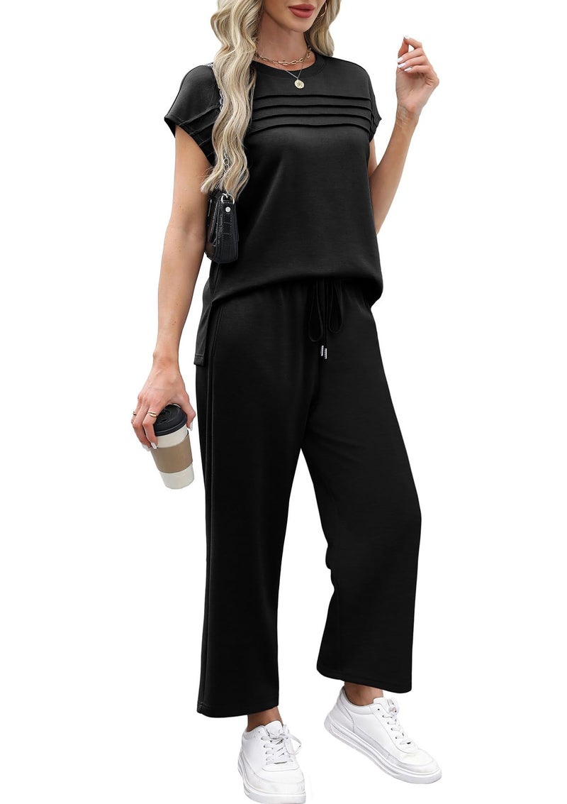 WIHOLL Two Piece Sets for Women Summer Vacation 2026 Matching Sets Women's Fashion Clothing Resort Wear Holiday Airport Cruise Travel Outfits for Airplane Lounge Sets Oversized Tracksuit Loose Black L - Image 4