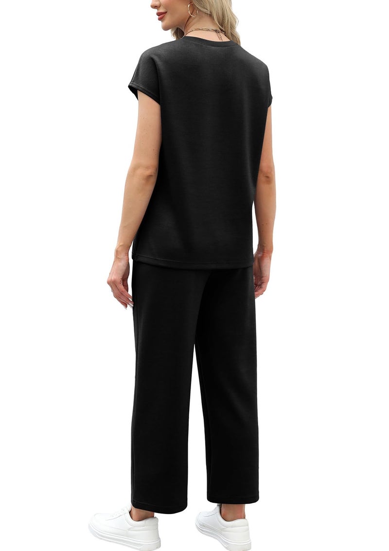 WIHOLL Two Piece Sets for Women Summer Vacation 2026 Matching Sets Women's Fashion Clothing Resort Wear Holiday Airport Cruise Travel Outfits for Airplane Lounge Sets Oversized Tracksuit Loose Black L - Image 5