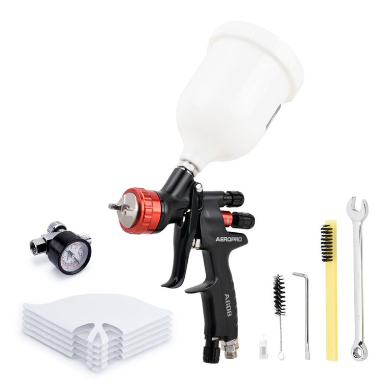 AEROPRO Tools A608 HVLP Air Spray Gun Kit 13mm Nozzle Regulator 5pcs Paint Strainers 600cc Cup Auto Paint Spray Gun Automotive Paint Gun Car Paint Gun for Touch Up Primer Top Coat - Image 2