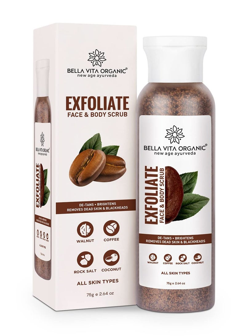 Bella Vita Organic Exfoliate Coffee Scrub for Face and Body Blackhead Remover De Tan Removal Ayurveda Dirt Removal from Neck Knees Elbows Arms 75 g (Pack of 1) - Image 1