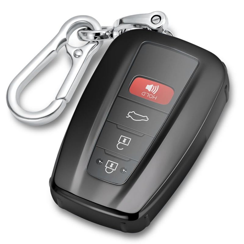 Lcyam Key Fob Cover Remote Case Protector Metal Keychain Compatible with Toyota 2022 2023 2024 Highlander Corolla Hatchback RAV4 XLE Prius Camry Hybrid XSE Avalon Remote Key