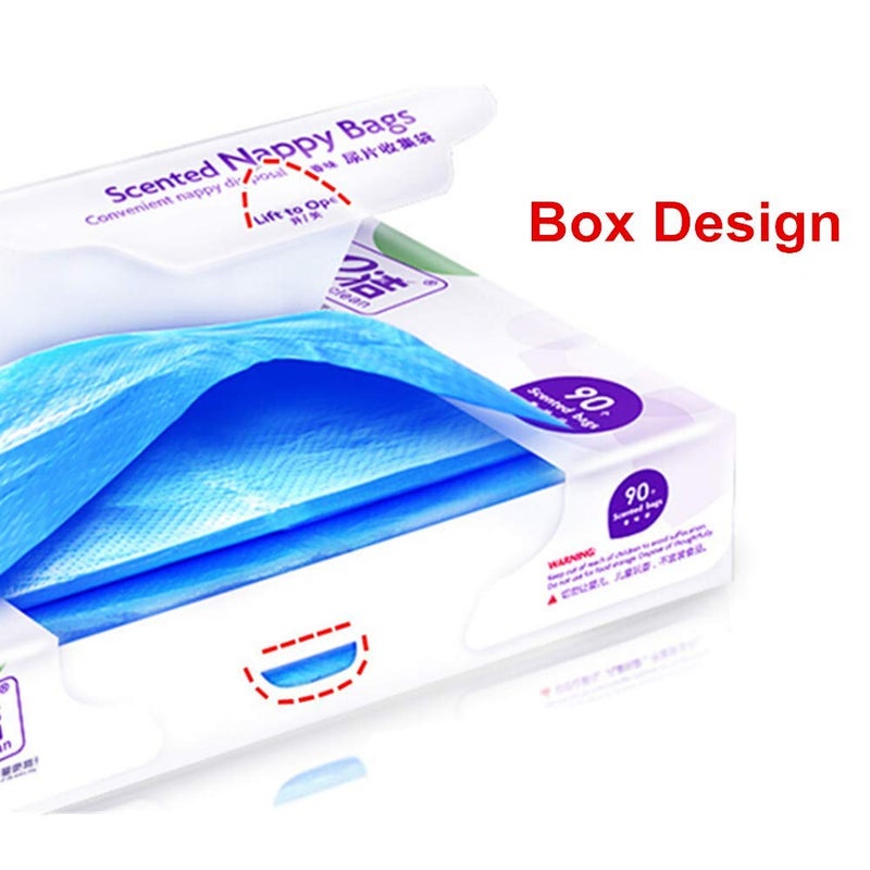 Beetoo Baby Disposable Diaper Sacks Bags Dispenser Power Scented Nappy Disposal Bags Easy-Tie for Travel (Blue,90-Count) - Image 3