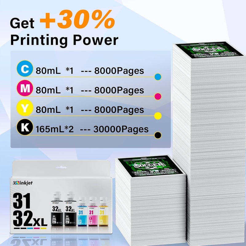 مجموعة زجاجات الحبر 31، زجاجة حبر أس��د 32XL متوافقة مع HP Smart Tank 7602 6001 5101 5000 7300 7301 520 580، مجموعة زجاجات الحبر 31 32 XL لإعادة تعبئة Smart Tank Plus 651 551 - Image 3