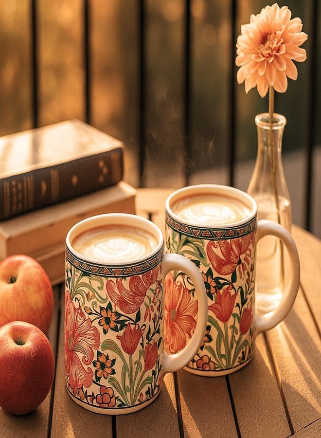KITTENS Ceramic Coffee Mug Set of 2 (300 ml) – Microwave & Dishwasher Safe | Aesthetic Floral Coffee Cups | Modern Designer Mug Set | Gift Set for Home & Office (Magenta Floral) - Image 1