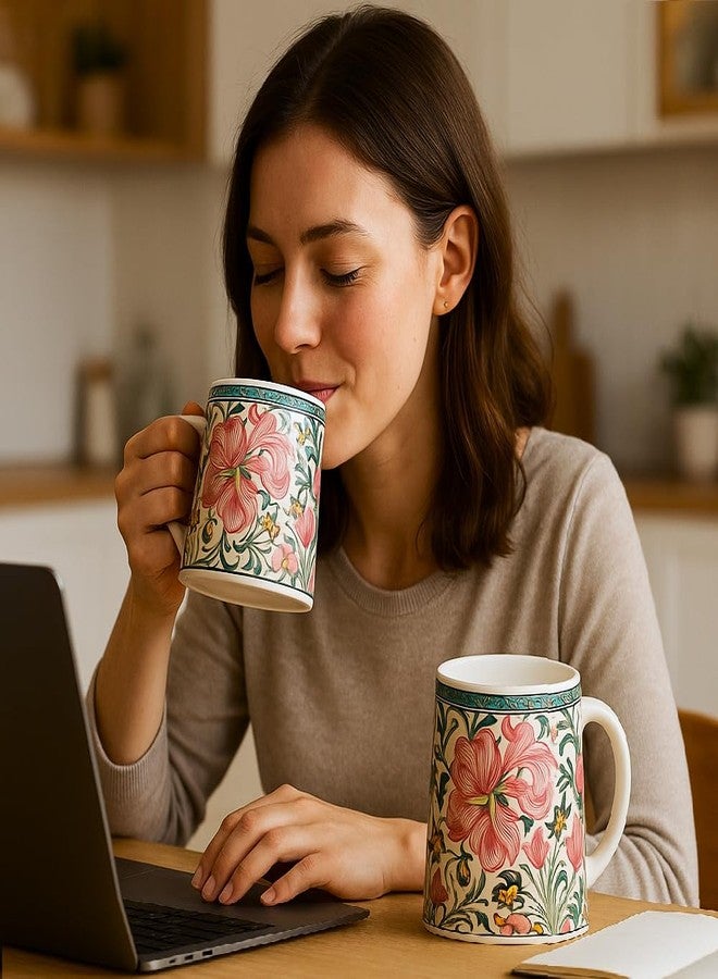 KITTENS Ceramic Coffee Mug Set of 2 (300 ml) – Microwave & Dishwasher Safe | Aesthetic Floral Coffee Cups | Modern Designer Mug Set | Gift Set for Home & Office (Magenta Floral) - Image 5