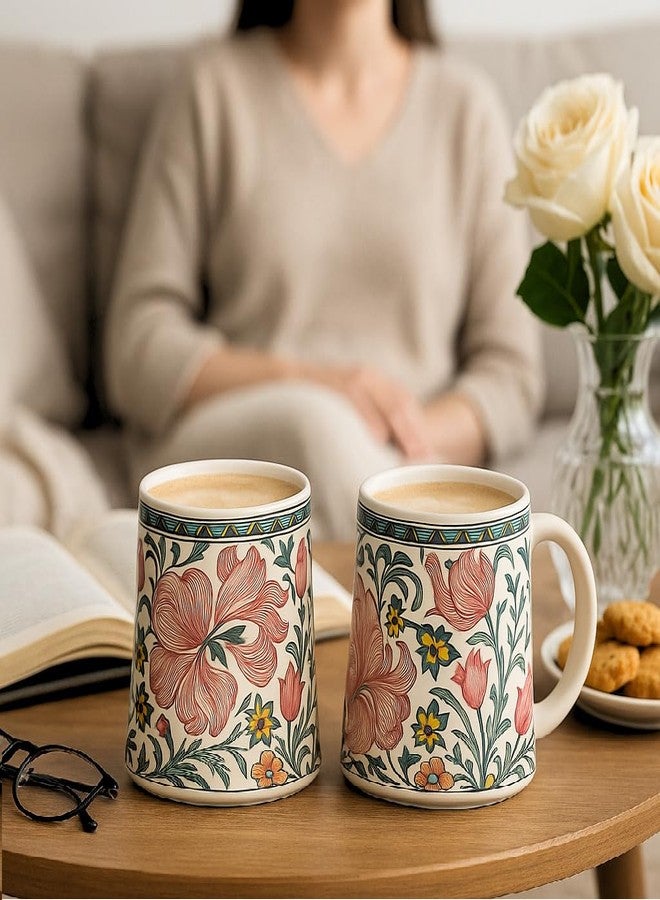 KITTENS Ceramic Coffee Mug Set of 2 (300 ml) – Microwave & Dishwasher Safe | Aesthetic Floral Coffee Cups | Modern Designer Mug Set | Gift Set for Home & Office (Magenta Floral) - Image 3