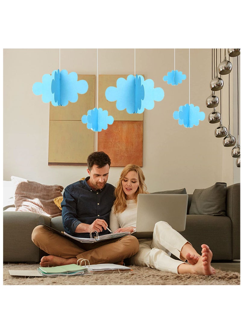 16-Pack Fake Clouds for Ceiling, 3D Cloud Hanging Decorations, Artificial Cloud Props, Cloud Ornaments for Children Room, Nursery, Baby Baptism Party, Wedding, Stage Decor, Blue