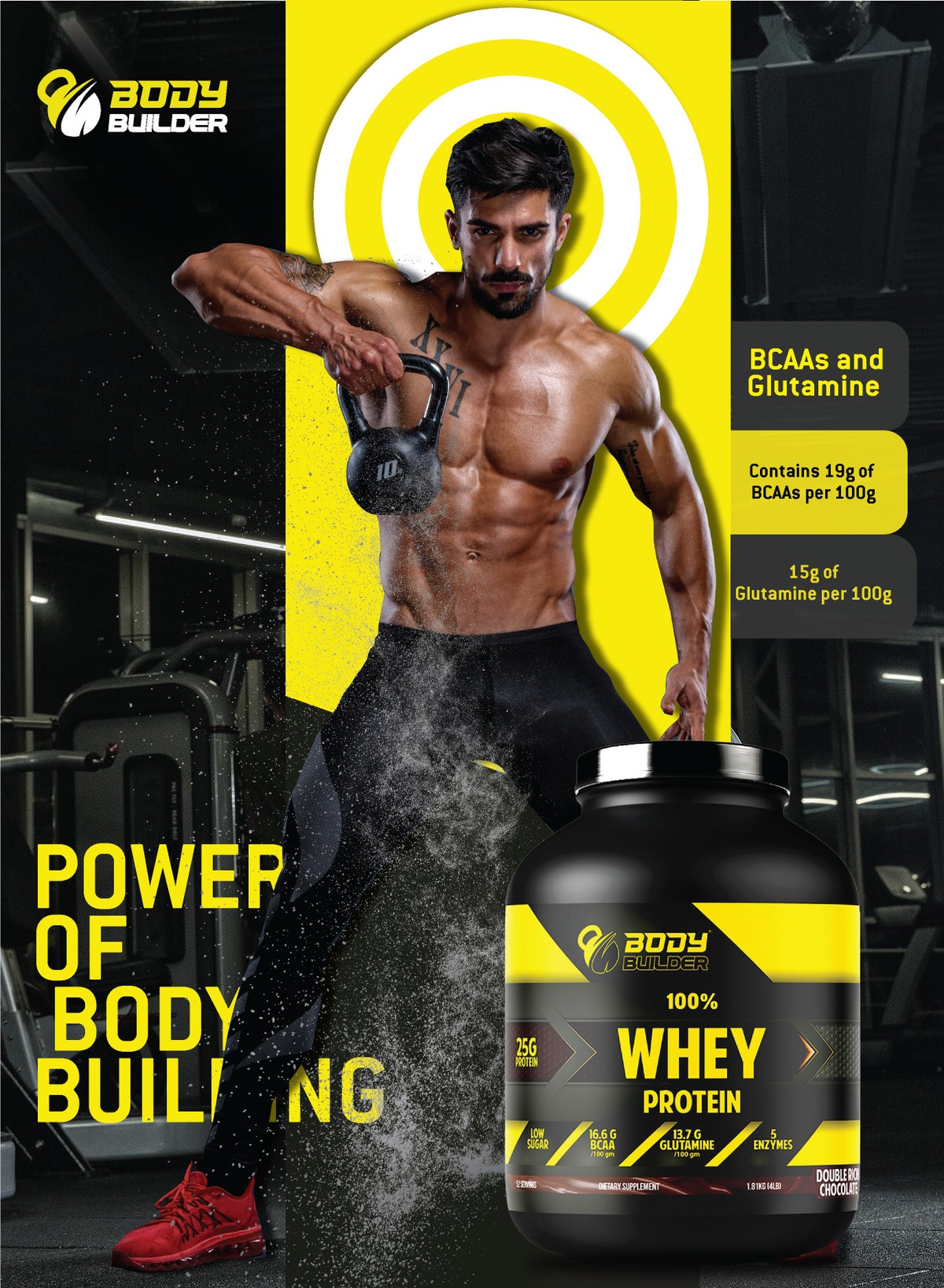 Body Builder Whey Protein-Cookies And Cream Flavor, 4 Lbs