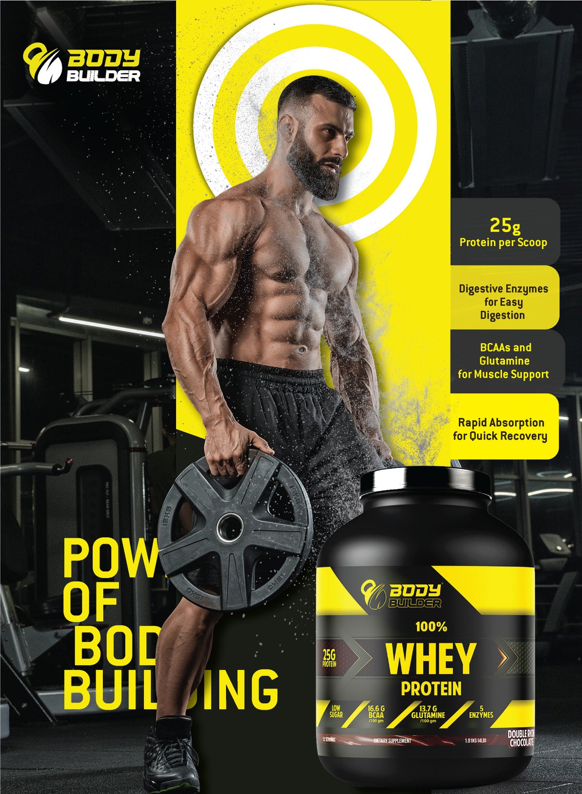 Body Builder Whey Protein-Cookies And Cream Flavor, 4 Lbs