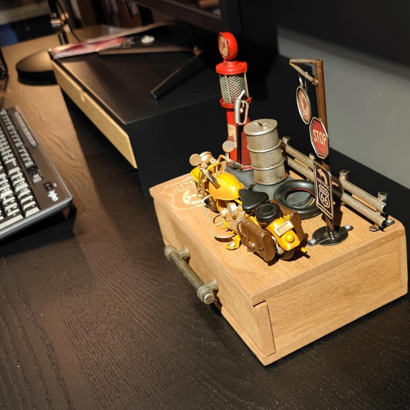 VANLAXY Route 66 Desk Table Decor Gas Station Model Miniature Storage Box Decoration Vintage Gas Pump Motorcycle Model Organizer Drawers Jewelry Box Ring Trinket Case Cabinet Retro Home Decor - Image 3