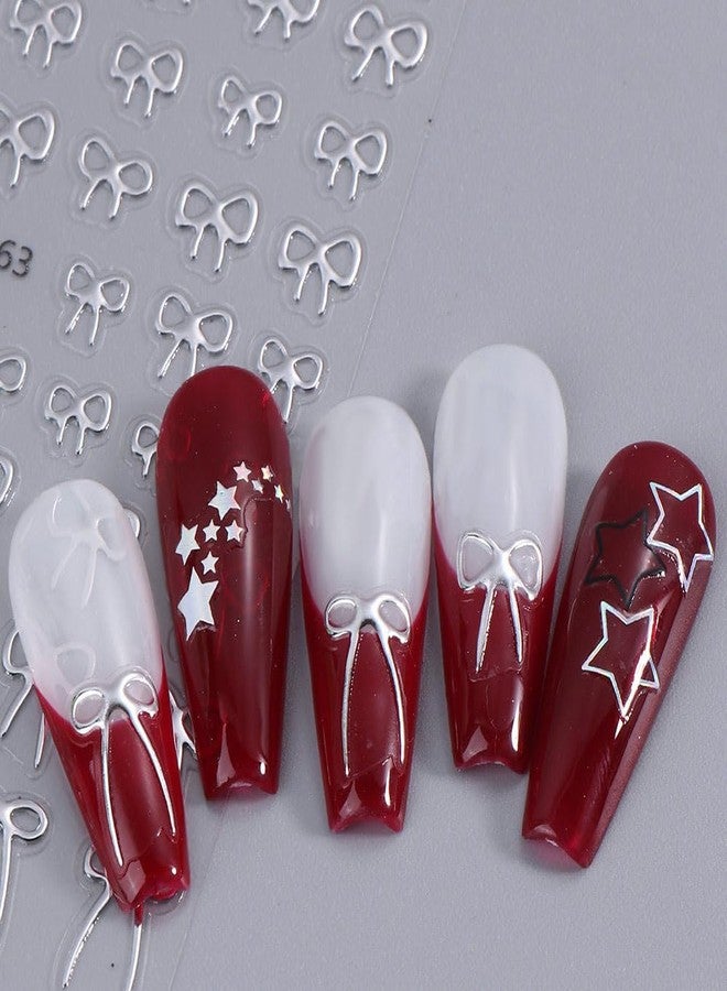 Dornail 6 Sheets Cute Bow Nail Stickers for Women Lovely Bows Nail Art Stickers Designs Black White Pink Red Gold Silver Bowknot Nail Decals Sweet Bow Tie Nails Sticker Nails Supplies Nail Decorations - Image 5