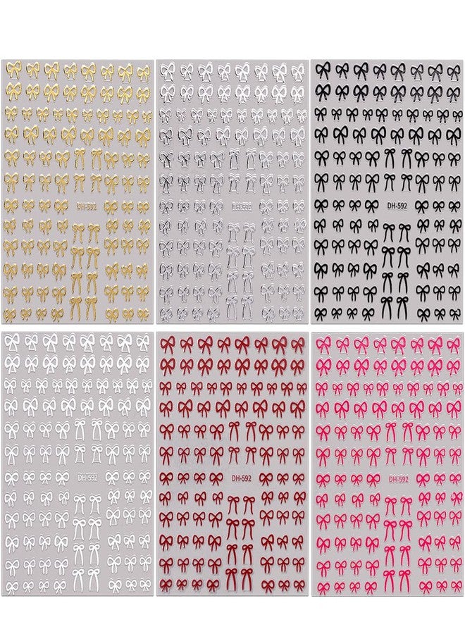 Dornail 6 Sheets Cute Bow Nail Stickers for Women Lovely Bows Nail Art Stickers Designs Black White Pink Red Gold Silver Bowknot Nail Decals Sweet Bow Tie Nails Sticker Nails Supplies Nail Decorations - Image 2