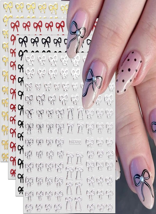 Dornail 6 Sheets Cute Bow Nail Stickers for Women Lovely Bows Nail Art Stickers Designs Black White Pink Red Gold Silver Bowknot Nail Decals Sweet Bow Tie Nails Sticker Nails Supplies Nail Decorations - Image 1