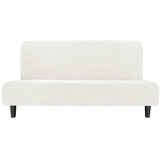 EASYGOING STRETCH FUTON SLIPCOVER ARMLESS FUTON BED COVER FURNITURE PROTECTOR WITHOUT ARMRESTS WITH ELASTIC BOTTOM FOR KIDS SOFT JACQUARD FABRIC SMALL CHECKS LARGE CREAM