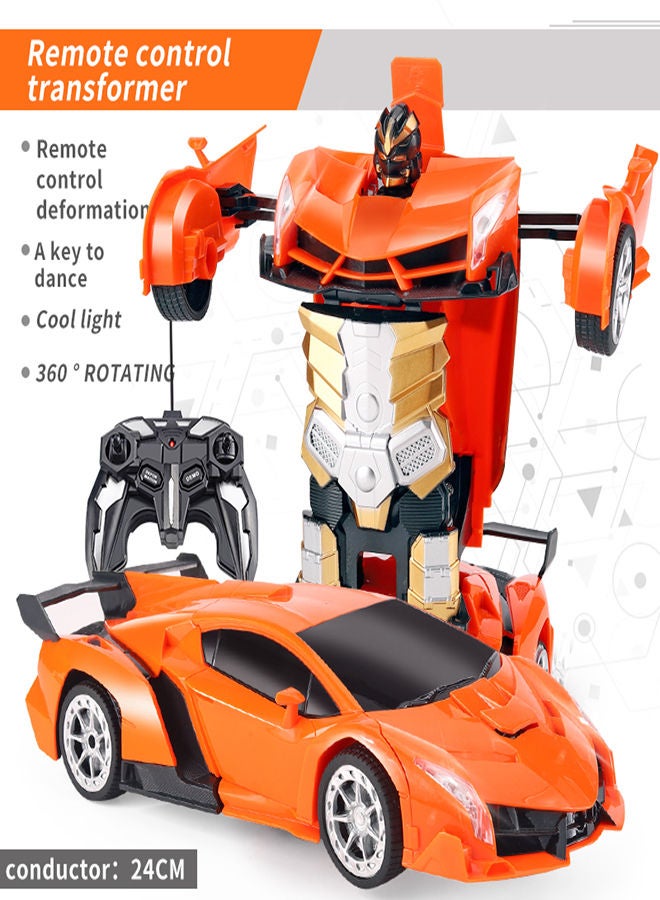 AROAQ Rambo Orange Remote Control Car Transform Robot RC Car with 40MHz Version Remote And One Button Transforming 360 Degree Rotation Drifting Ideal Car Scale and Birthday Gift  - Image 1