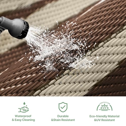 GENIMO Outdoor Rug Waterproof for Patio Decor, 6'x9' Foldable Reversible Plastic Straw Carpet for Travel Trailers, Outside Area Mat for Rv, Deck, Picnic, Porch, Camper, Balcony, Beach, Coffee & Beige - Image 5