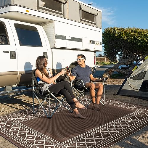 GENIMO Outdoor Rug Waterproof for Patio Decor, 6'x9' Foldable Reversible Plastic Straw Carpet for Travel Trailers, Outside Area Mat for Rv, Deck, Picnic, Porch, Camper, Balcony, Beach, Coffee & Beige - Image 3