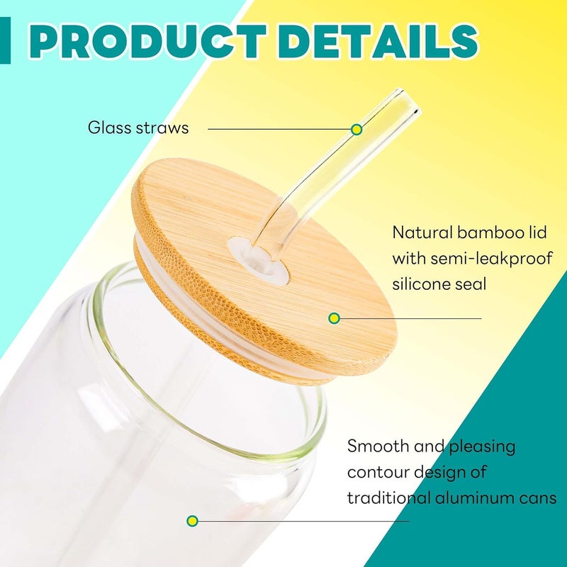 Clear Glass Tumbler with Wooden Lid and Glass Straw – Juice Jar & Hot Drinks – Suitable for All Cold & Hot Beverages Stylish Design for Everyday Use (4) - Image 2