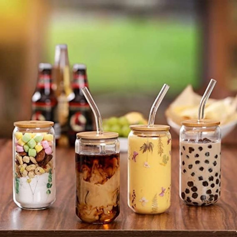 Clear Glass Tumbler with Wooden Lid and Glass Straw – Juice Jar & Hot Drinks – Suitable for All Cold & Hot Beverages Stylish Design for Everyday Use (4) - Image 4