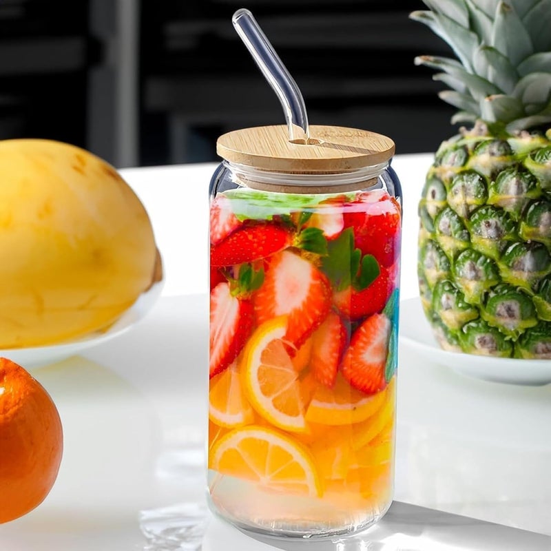 Clear Glass Tumbler with Wooden Lid and Glass Straw – Juice Jar & Hot Drinks – Suitable for All Cold & Hot Beverages Stylish Design for Everyday Use (4) - Image 3
