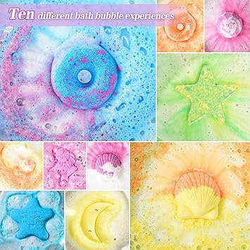 DUAIU مجموعة قنابل الاستحمام DUAIU 10 قطع قنابل استحمام للأطفال قنابل استحمام طبيعية مصنوعة يدويًا قنابل استحمام عضوية مع زيت أساسي هدايا عيد الميلاد وهدايا عيد الميلاد للنساء والفتيات - Image 3