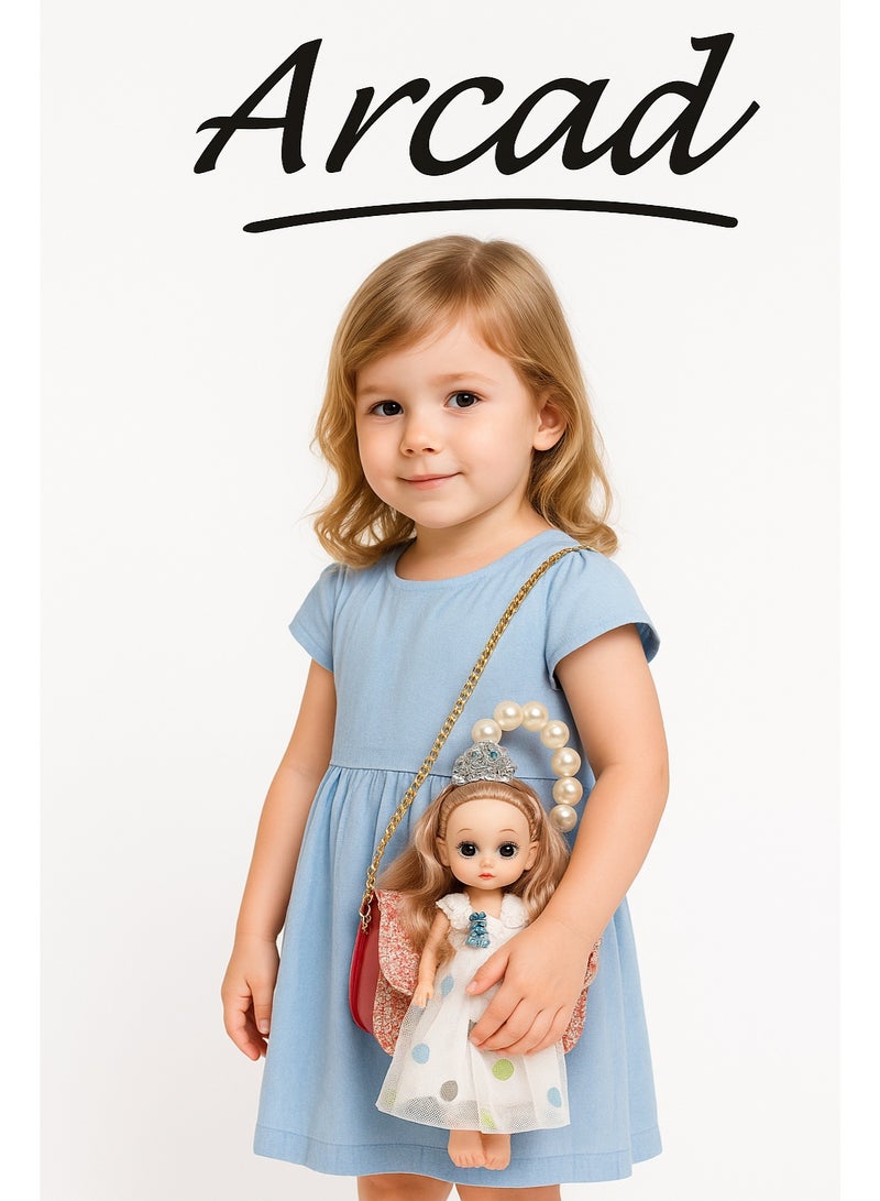 أركاد حقيبة يد للأطفال من أركاد بتصميم دمية مع مقبض لؤلؤ وسلسلة قابلة للإزالة - Image 1