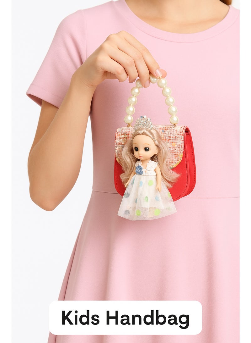 أركاد حقيبة يد للأطفال من أركاد بتصميم دمية مع مقبض لؤلؤ وسلسلة قابلة للإزالة - Image 2