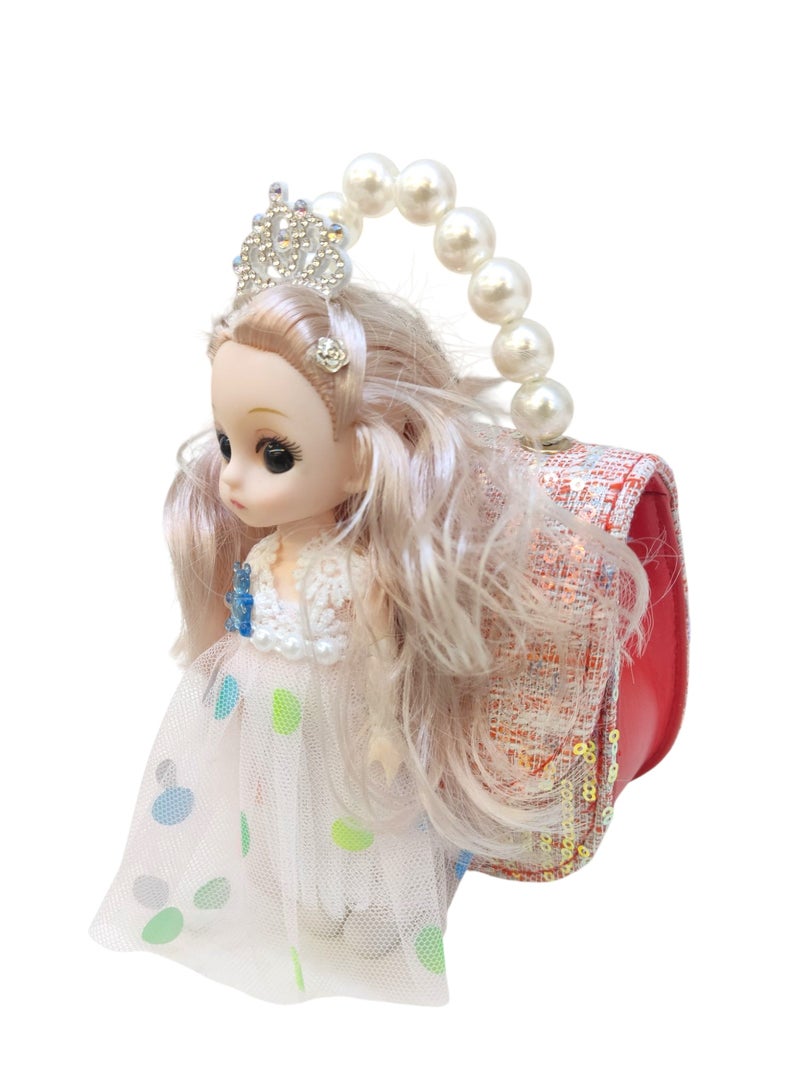 أركاد حقيبة يد للأطفال من أركاد بتصميم دمية مع مقبض لؤلؤ وسلسلة قابلة للإزالة - Image 4