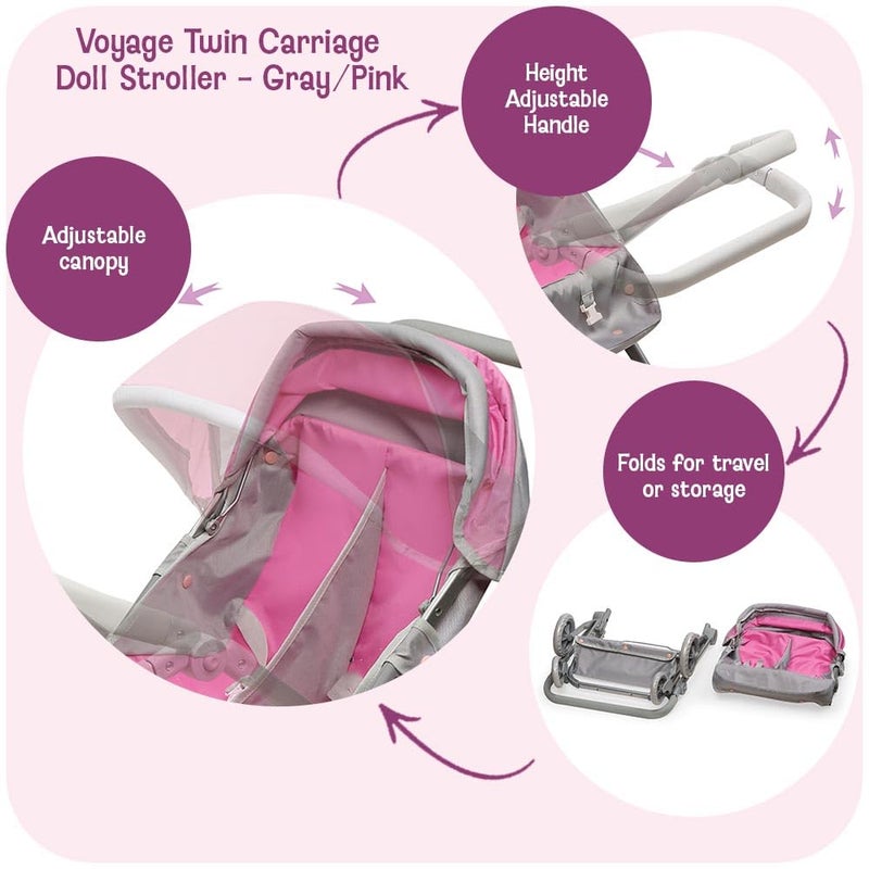 Badger Basket Voyage Twin Carriage Doll Stroller for 18 to 20-Inch Dolls with Rotating Pram Handle and Storage Features â€“ Perfect for Little Mommies on The Go! - Image 2