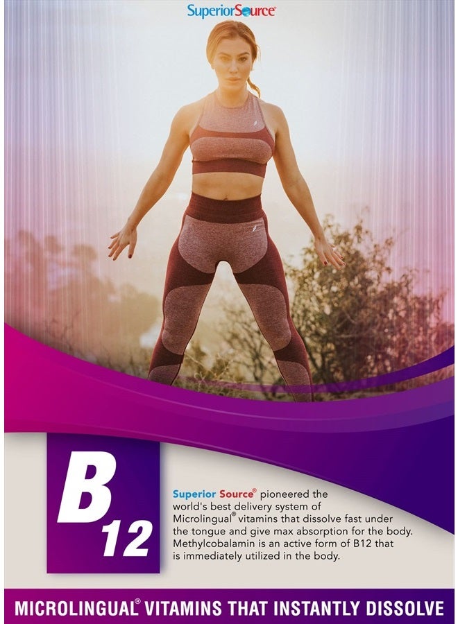 Superior Source فيتامين ب12 ميثيلكوبالامين (5000 ميكروغرام)، ب6، حمض الفوليك، أقراص سريعة الذوبان تحت اللسان، 60 حبة، زيادة الطاقة، قلب صحي، تعزيز الأيض، دعم الإجهاد، غير معدلة وراثيًا - Image 2