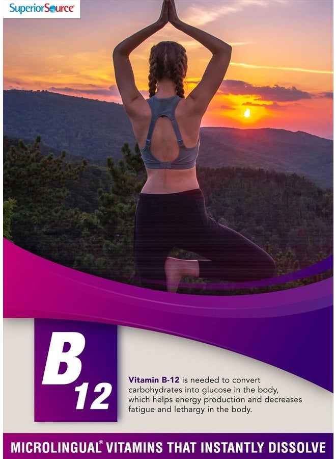 Superior Source فيتامين ب12 ميثيلكوبالامين (5000 ميكروغرام)، ب6، حمض الفوليك، أقراص سريعة الذوبان تحت اللسان، 60 حبة، زيادة الطاقة، قلب صحي، تعزيز الأيض، دعم الإجهاد، غير معدلة وراثيًا - Image 3