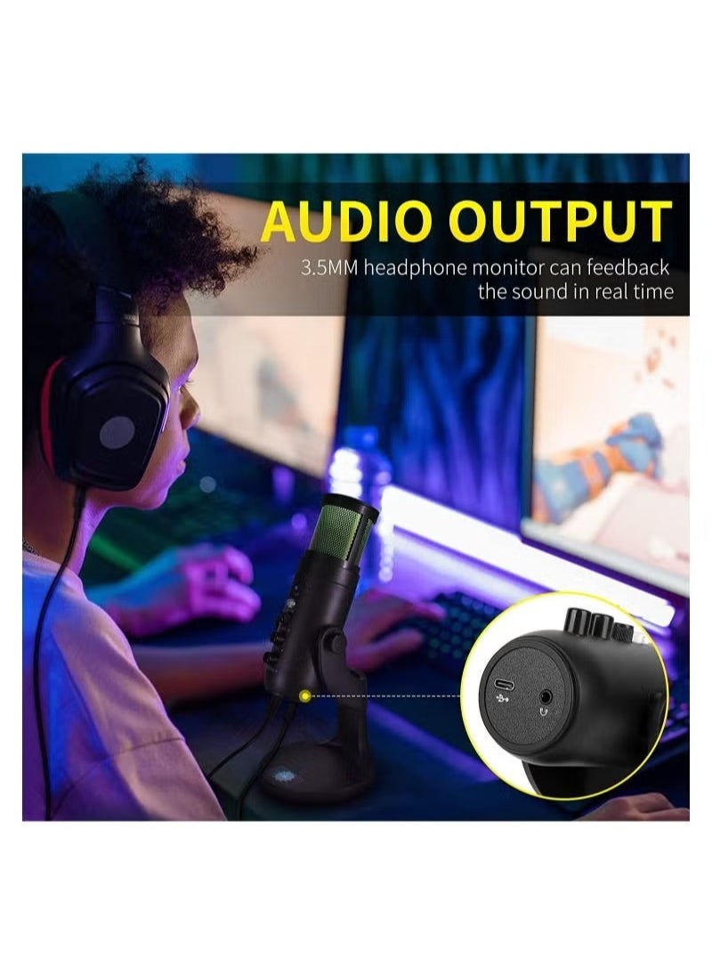 Aralifes - Gaming Microphone, USB Condenser Podcast Microphone With RGB Lighting,Tap-to-Mute Sensor, Cardioid Polar Pattern For Gaming, Streaming, Podcasts, Twitch, YouTube And Discord - Image 1