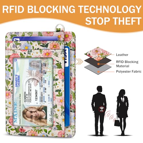 Yonlevres Credit Card Holder Slim Wallet, Floral RFID Wallet Women Front Pocket Small Card Holder, Travel Cute Thin with ID Window PU Leather RFID Blocking Case Organizer Gift Girls Ladies - Image 5