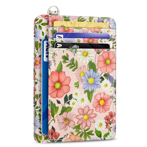 Yonlevres Credit Card Holder Slim Wallet, Floral RFID Wallet Women Front Pocket Small Card Holder, Travel Cute Thin with ID Window PU Leather RFID Blocking Case Organizer Gift Girls Ladies - Image 1